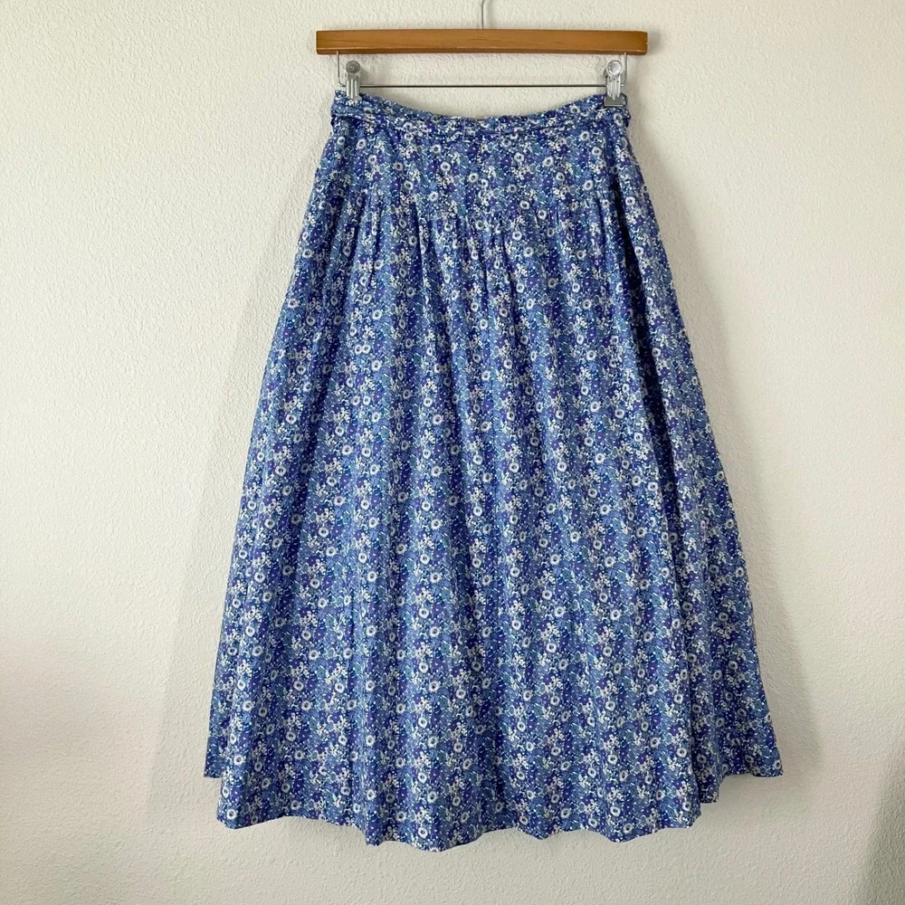 J CREW Liberty Fabric Floral Midi Skirt 8 Ditsy Cotton Cottage Coquette Blue - Picture 9 of 11